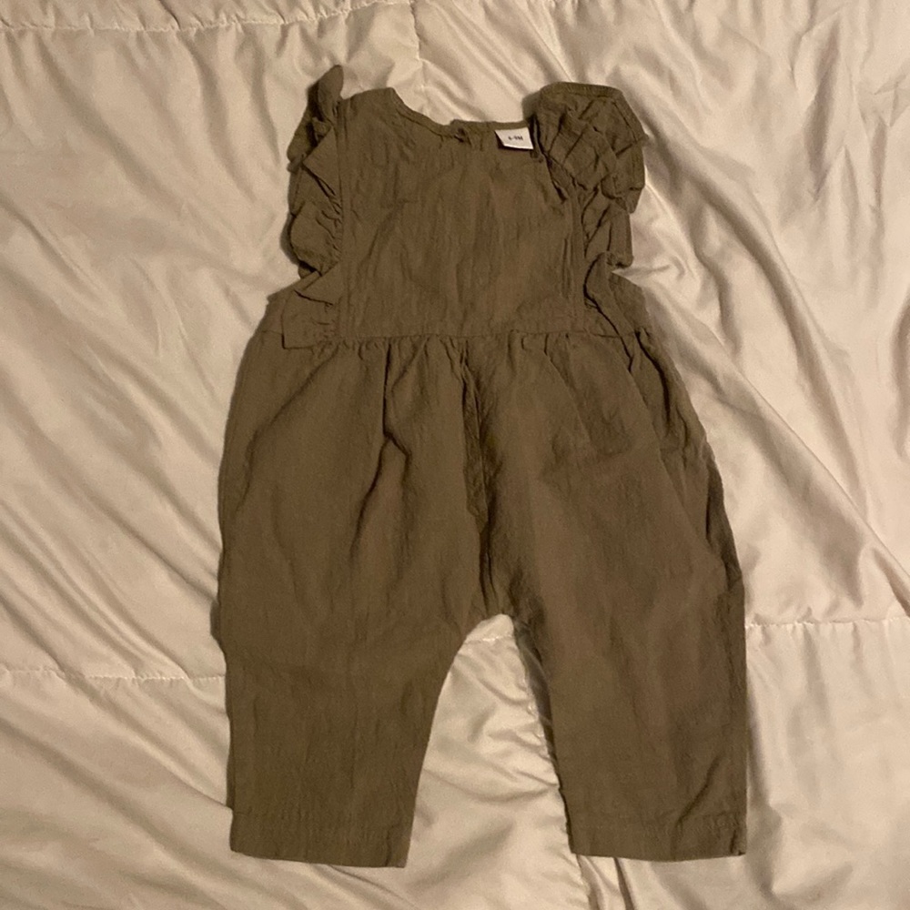 Infant Olive Colored Girls Romper, Size 6-9 Months